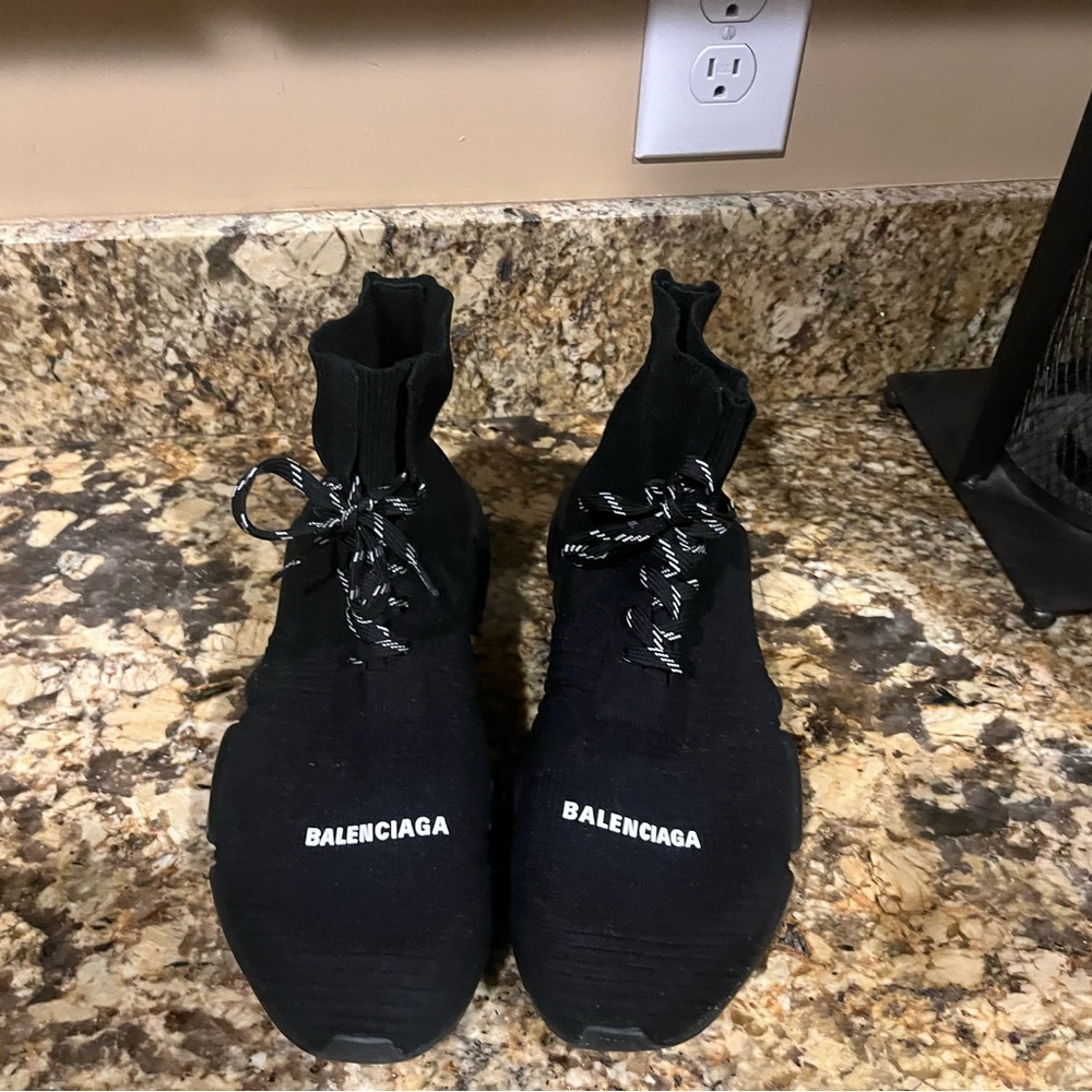 Balenciaga MEN'S SPEED 2.0 LACE-UP RECYCLED KNIT SNEAKER IN BLACK